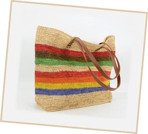 Handmade Crocheted Striped Raffia Bag