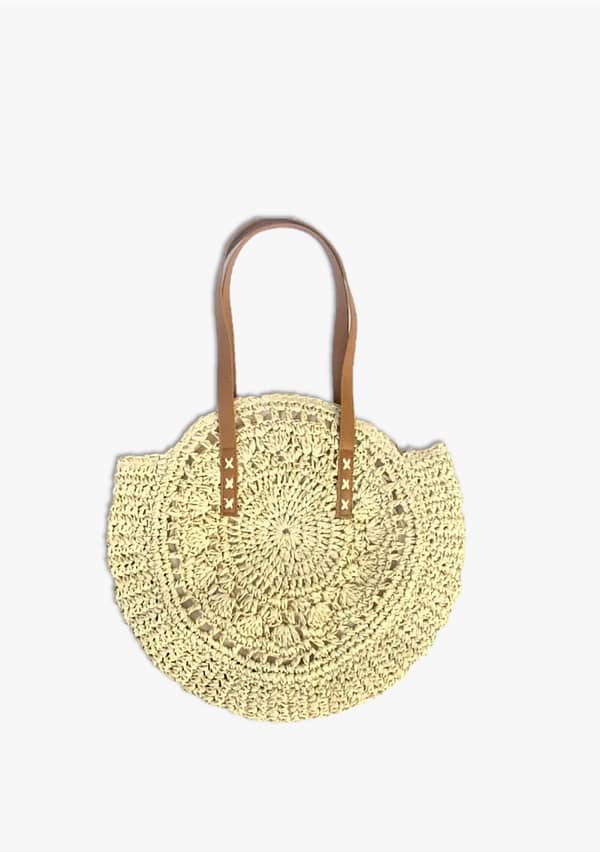 Hollow out straw tote handbag - cream