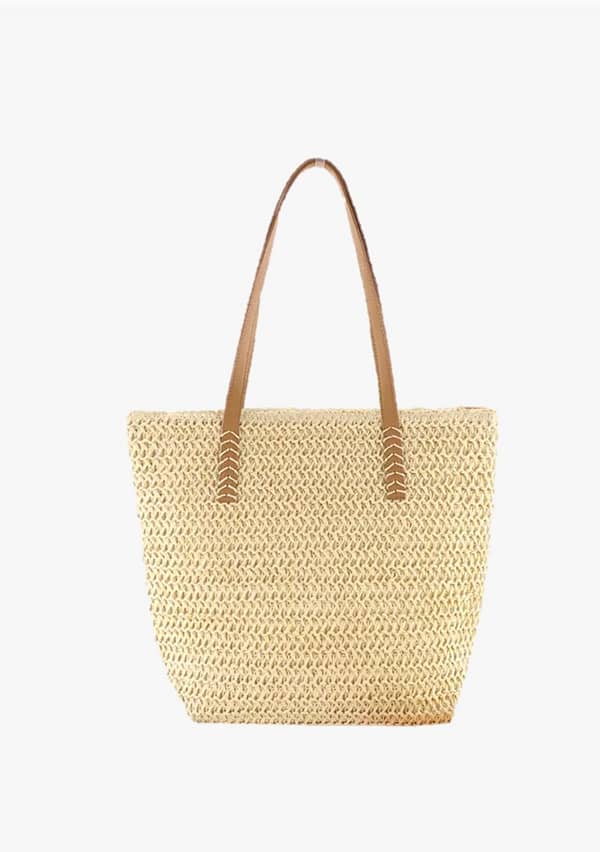 Luxe Rattan L Tote Handbag - creame