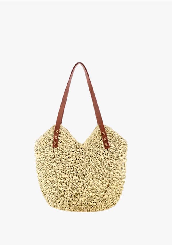 Luxe Rattan V Tote Handbag - creame